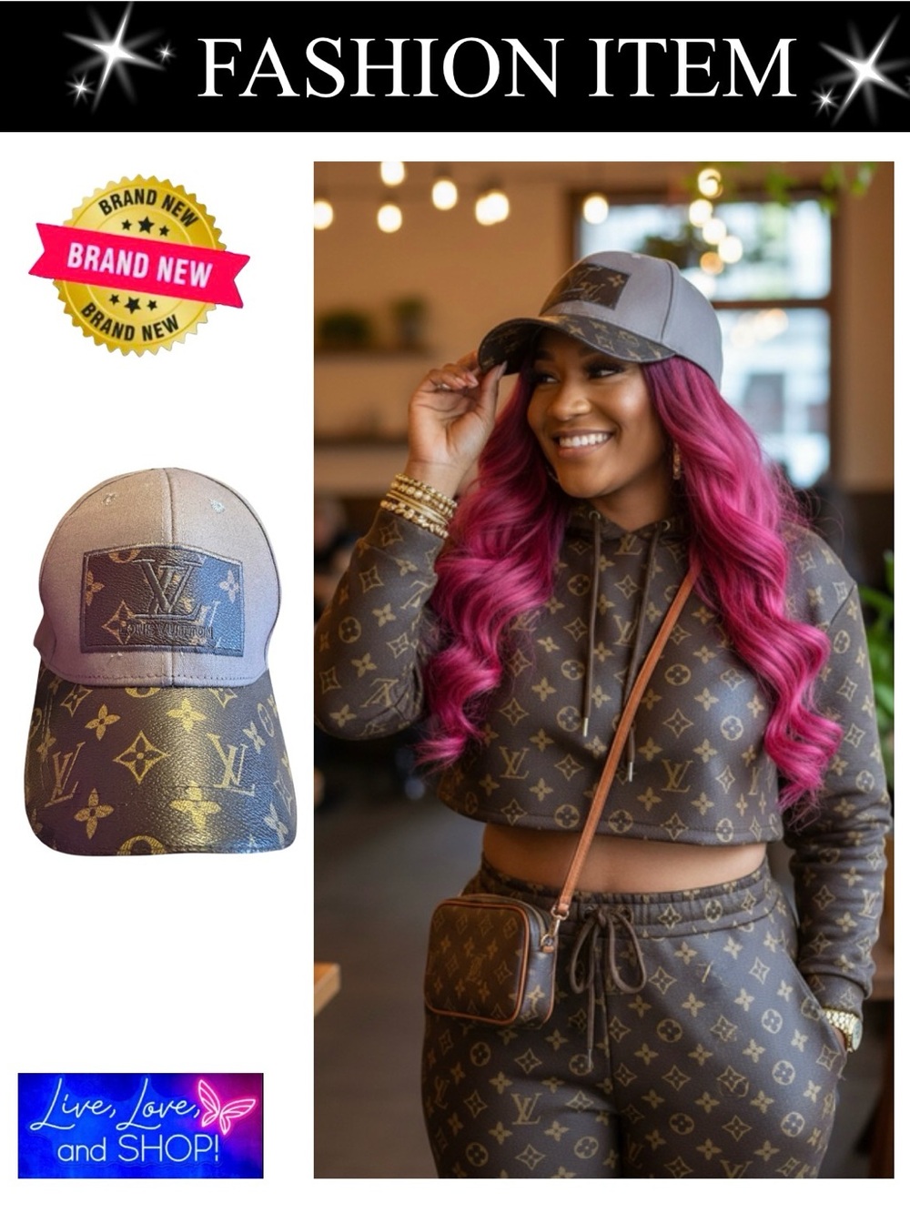 HAT: Gray and Brown Monogram Trucker, NWOT